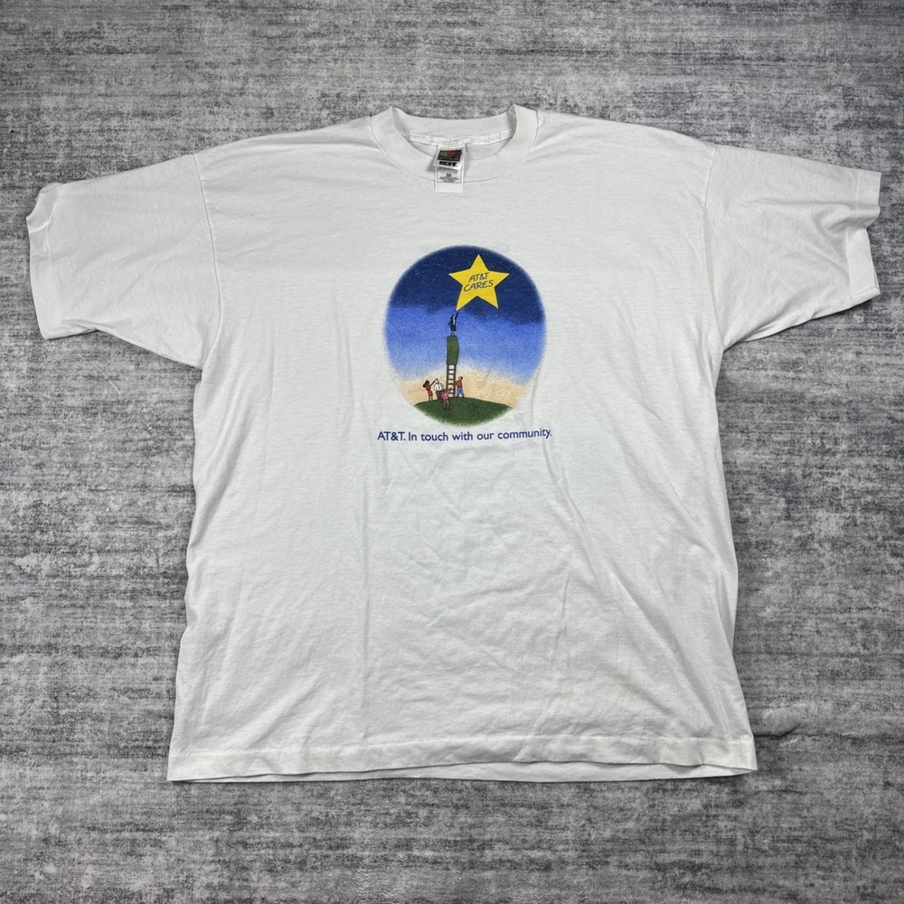 Vtg 94' Single Stitch White T Shirt Mens XL AT&T Cares Cool Graphic Cotton Great